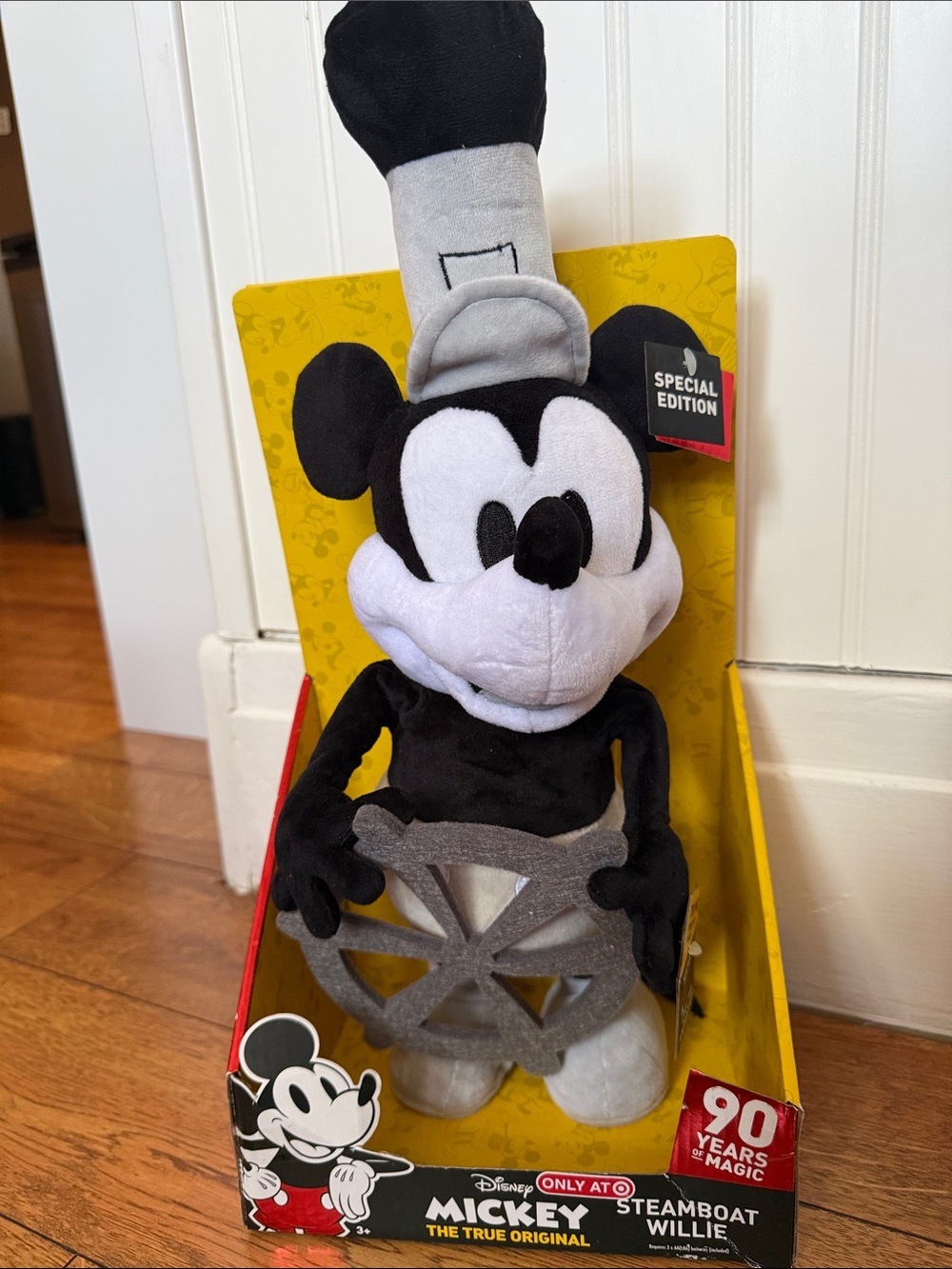 Disney Steamboat Willie Mickey Plush - Black, Gray, White